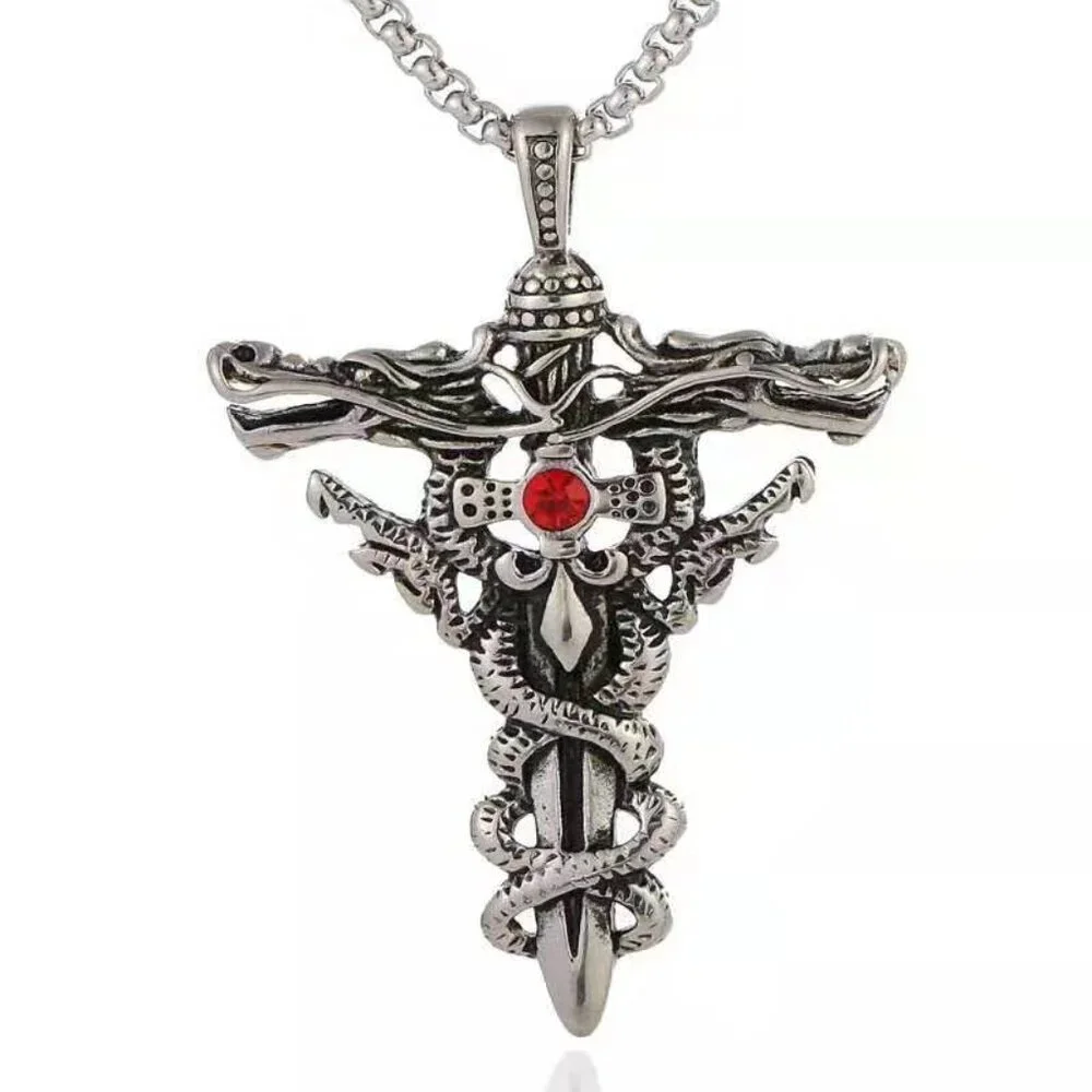 Vintage Double Dragon Sword Necklace for Men, BL55590007